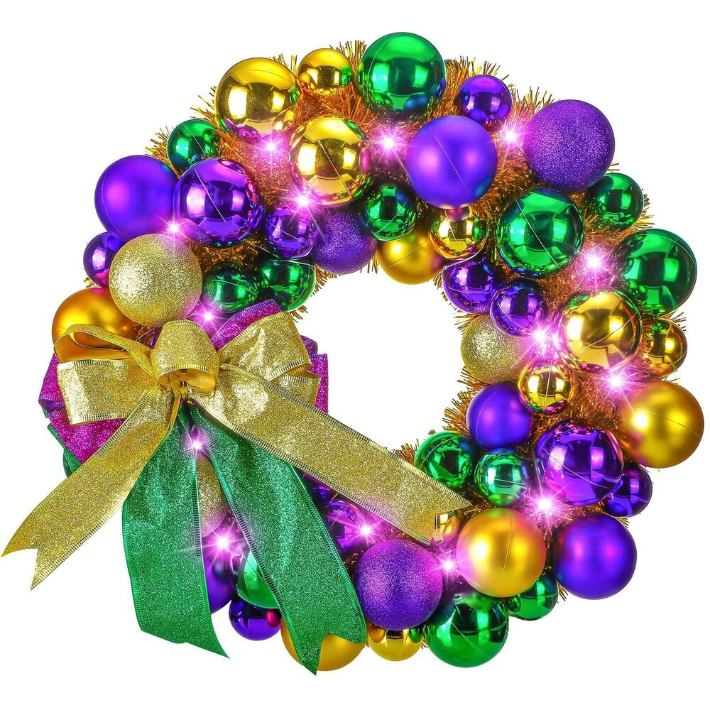 2229 18 Inch Mardi Gras Ball Wreath for Front Door Artificial Carnival
